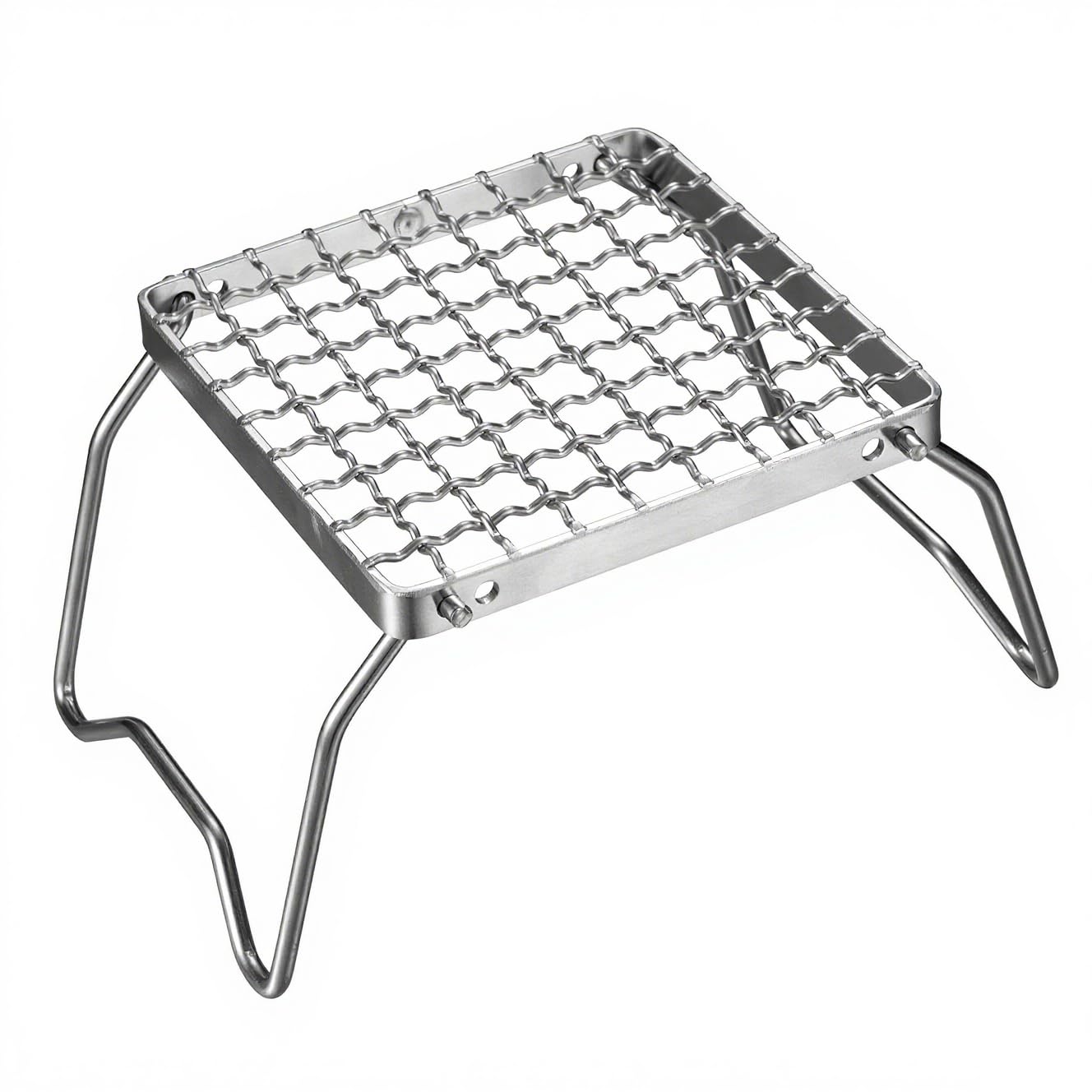 Uadme Mini Folding Camping Campfire Grill, 16 × 16 cm Portable Stainless Steel Camping Grill Grate with Carrying Bag, Stove Stand for Outdoor Cooking Backpacking Hiking Picnics BBQ