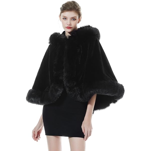 thumbnail image 2 of Women's Faux Fur Shawl Wrap - Wedding Party Cape Poncho With Fur Trim 2 of 10