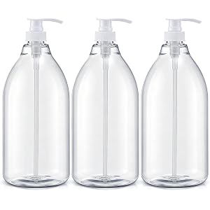 Singhoow 3 Pack Empty Shampoo Pump Bottles 67 oz/ 2 Liters Large Capacity | Plastic, Leak Proof, Clear Liquid Dispenser, Refi