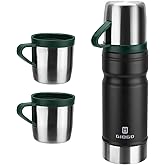 Vacuum Insulated Water Bottle Thermo Water Flask with Cup 680ml/23oz Stainless Steel Thermal Water Bottles Thermo for Hot and Cold Drinks Coffee Water(Black,Set)