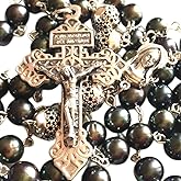 elegantmedical HANDMADE AAA Black Real Pearl + Bali Sterling Silver Beads Catholic Rosary Cross CRUCIFIX Necklace box