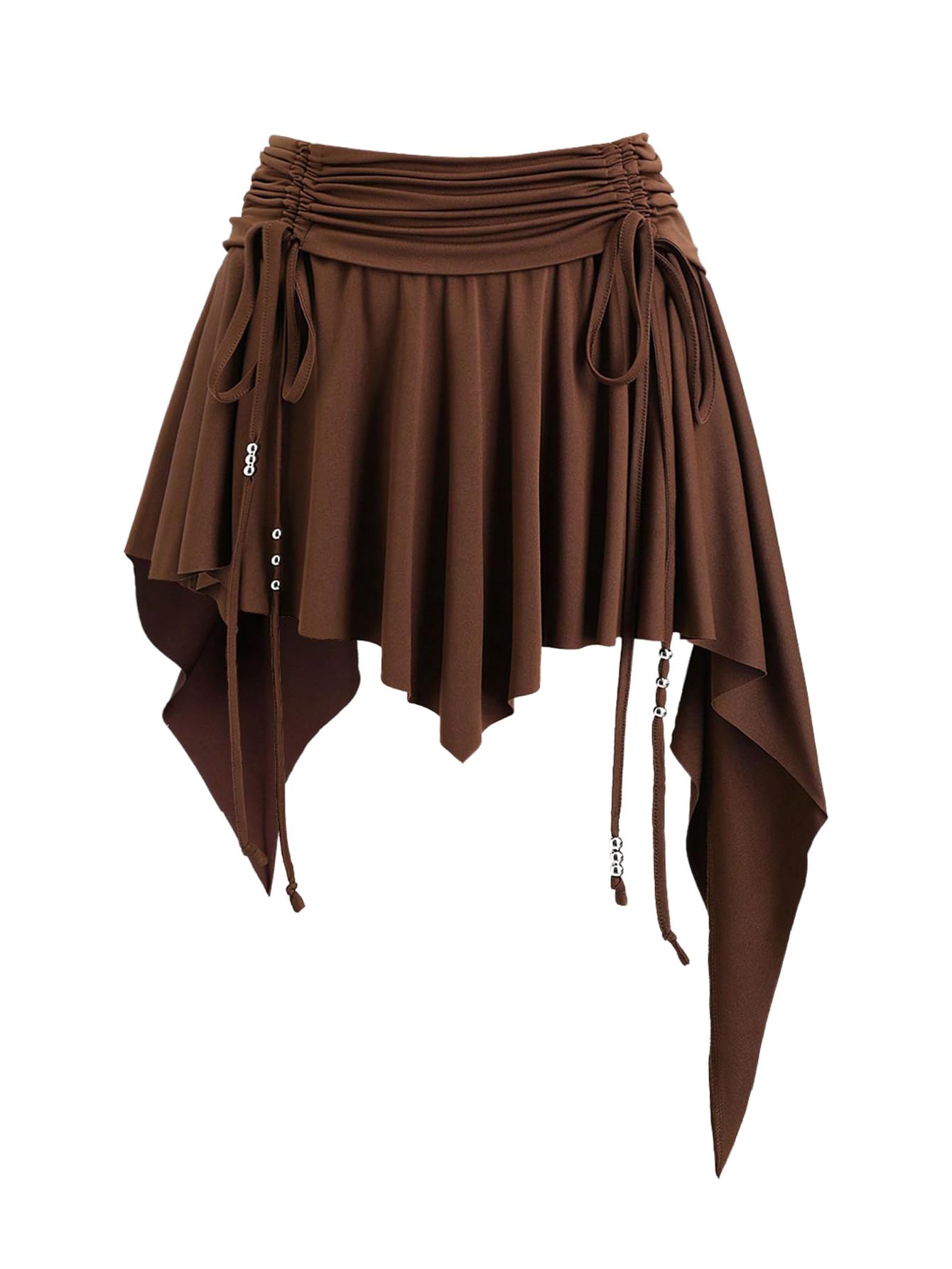 Photo 1 of RoseSeek Women's Cowgirl Bow Tie Drawstring Mini Skirts Ruffle Pleated Ruched Skirt Y2K Outfits Brown X-Small