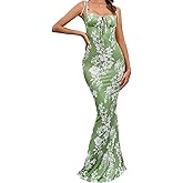 Women's Bodycon Maxi Dress Summer Casual Spaghetti Strap Sleeveless Backless High Split Long Dresses