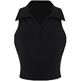 Verdusa Women's Casual Collared V Neck Sleeveless Solid Fitted Tank Tops