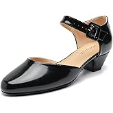 LIURUIJIA Women's Closed Toe Low Chunky Heel Pumps Ankle Strap Dress Shoes for Work Wedding Party Dance
