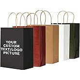 YEEHAW 50 Count Custom Printed Paper Bags, Personalized Kraft Paper Bags with Personal Logo, Ideal for Brand Promotion in Retailing, Gift Wrapping and Shopping
