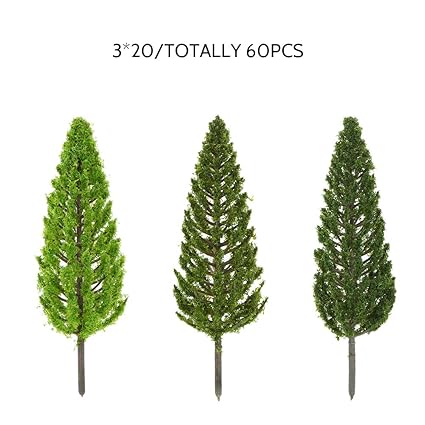 KKmoon 60pcs Mini Plastic Green Trees Scale Architectural Models Train Railways Landscape Scenery Layout Garden Decoration Tree Toys