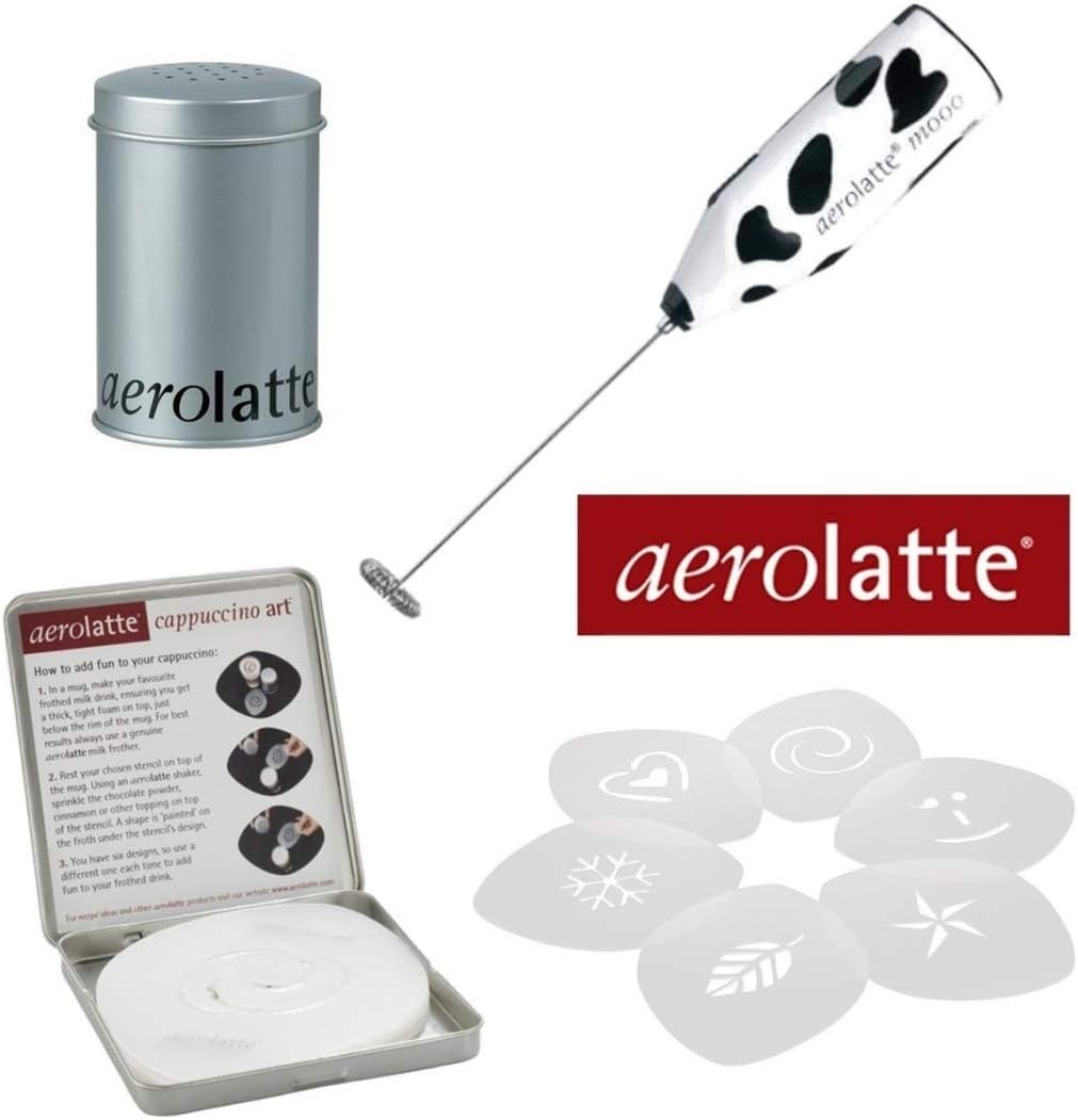 Coffee Gift Pack - Aerolatte Mooo Milk Frother - Stencil Kit - Chocolate Shaker