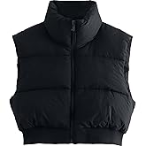 Shiyifa Women's Fashion High Neck Zipper Cropped Puffer Vest Jacket Coat