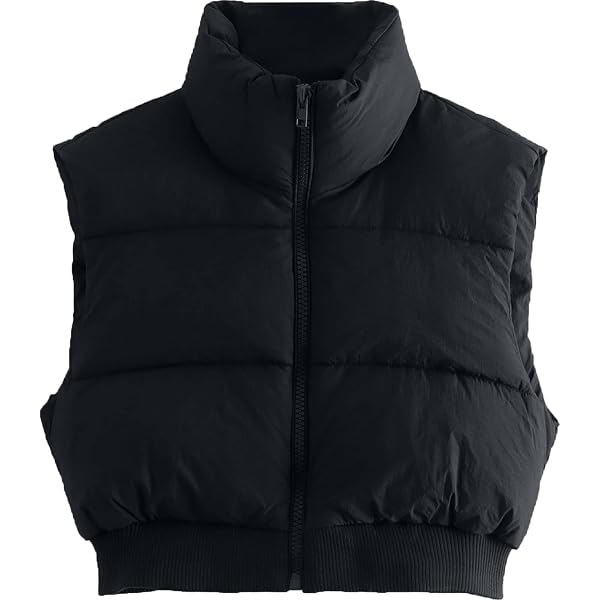 Cropped Puffer Vest Women Hooded Winter Warm Zip Up Vests