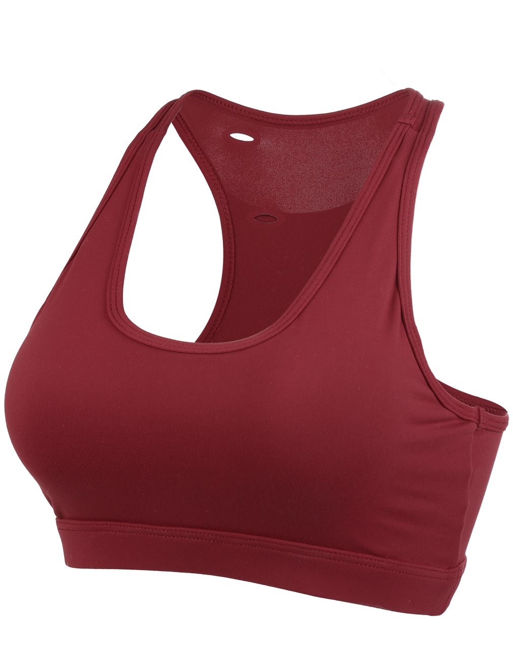 FITIBEST Women Wireless Sports Bra Padded Exercise Bra Wirefree Yoga Bra High Impact Workout Bra Breathable Fitness Racerback with Back Phone Pocket, Wine Red