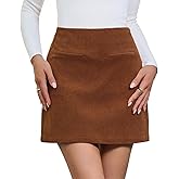 Yousify Womens Corduroy Mini Skirt Casual High Waisted Bodycon A-Line Short Pencil Skirts