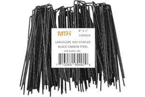 MTB SUPPLY MTB 100 Pack 8x1 inch 11GA(0.12inch) Landscape Staples Garden Stakes Fence Netting Pins Ground Spikes Sod Cover Fabric Pegs Carbon Steel Black
