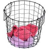 Round Black Iron Laundry Basket with Handles, Modern Style for Laundry Room Storage