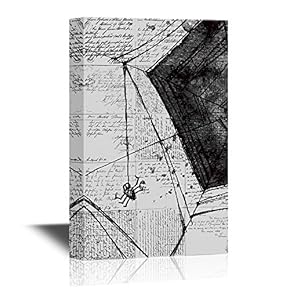 Black and White Canvas Wall Art - Spider Net with Vintage Letters in Background - Gallery Wrap Modern Home Art | Ready to Hang - 12x18 inches