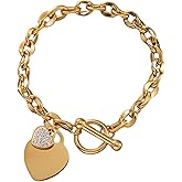 Luxury Gold Heart Charm Link Chain Bracelet, Crystal Heart Pendant Toggle Clasp, Women's Fashion Jewelry for Valentine's Day, Anniversary, Birthday