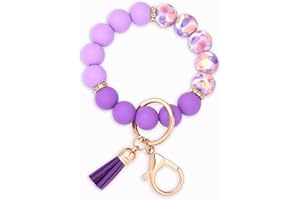 BAOSIWA Silicone Beaded Keychain Wristlet Key Ring Bracelet Cute Car Key Chain Holder for Women Girls