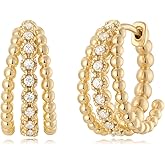 MYEARS Women Gold Earrings Huggie Hoop Cubic Zirconia 14K Gold Plated Small Simple Hypoallergenic Everyday Jewelry