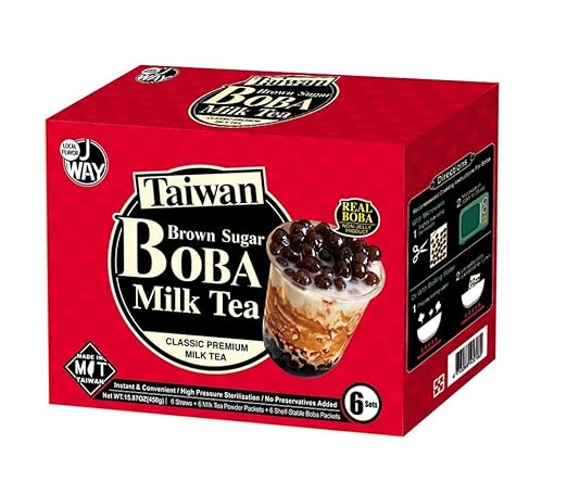 J Way Instant Bubble Tea Kit Classic Milk Tea With Brown Sugar Boba 1 Box 6 Drinks Amazon Com Grocery Gourmet Food