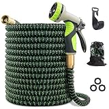 VIENECI 100ft Garden Hose Upgraded Expandable Hose, Durable Flexible Water Hose, 9 Function Spray Hose Nozzle, 3/4" Solid Brass Connectors, Extra Strength Fabric, Lightweight Expanding Hose