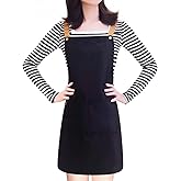 LOYGLIF Apron for Women with Adjustable Straps and Pockets, Canvas Cotton Cooking Kitchen Chef Hairstylist Bib Aprons, Black