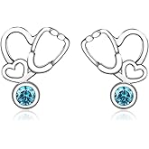 Birthstone Nurse Stethoscope Stud Earrings 925 Sterling Silver Medical Assistant Gift for Women Registered Nurse Doctor 12 Month Birthstone Stethoscope Stud Earrings Medical Student Graduation Birthday Jewelry Gift Nurse Week Jewelry Gifts