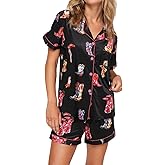 AINAC Womens 2 Piece Cowgirl Pajamas Satin Silk Western Cute Pjs Cowboy Boots Short Sleeve Button Up Shorts Pjs Loungewear