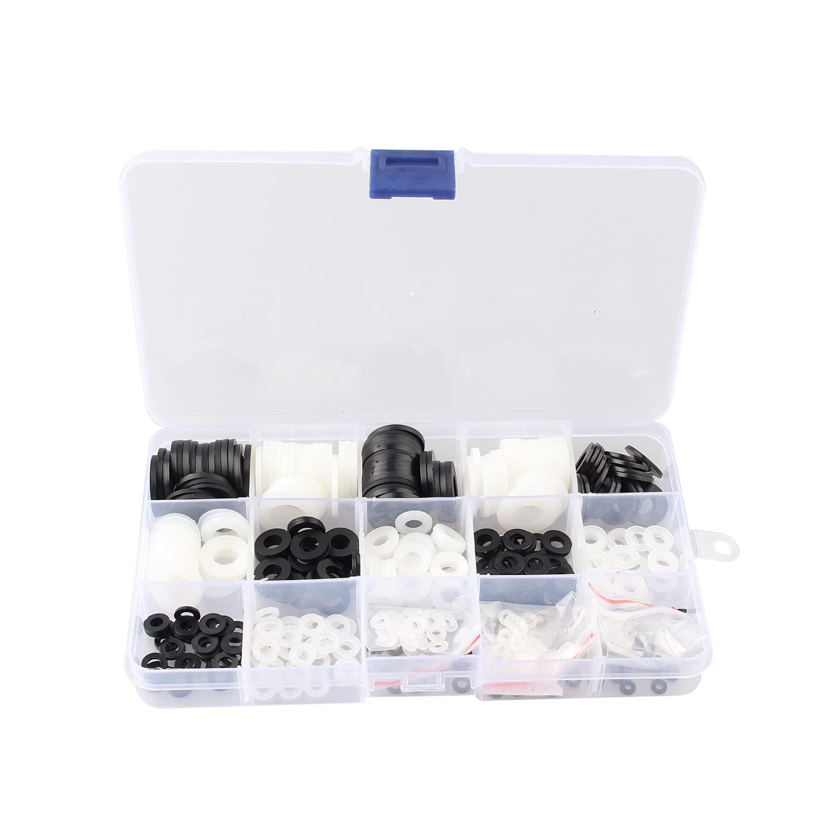 HALJIA 480PCS Nylon Washer Plastic Flat Washer Nylon Gasket Ring Assorted Insulating Round Plastic Spacer Washers M2 M2.5 M3 M4 M5 M6 M8 M10 M12 for Automotive Plumbing Machinery (White + Black)