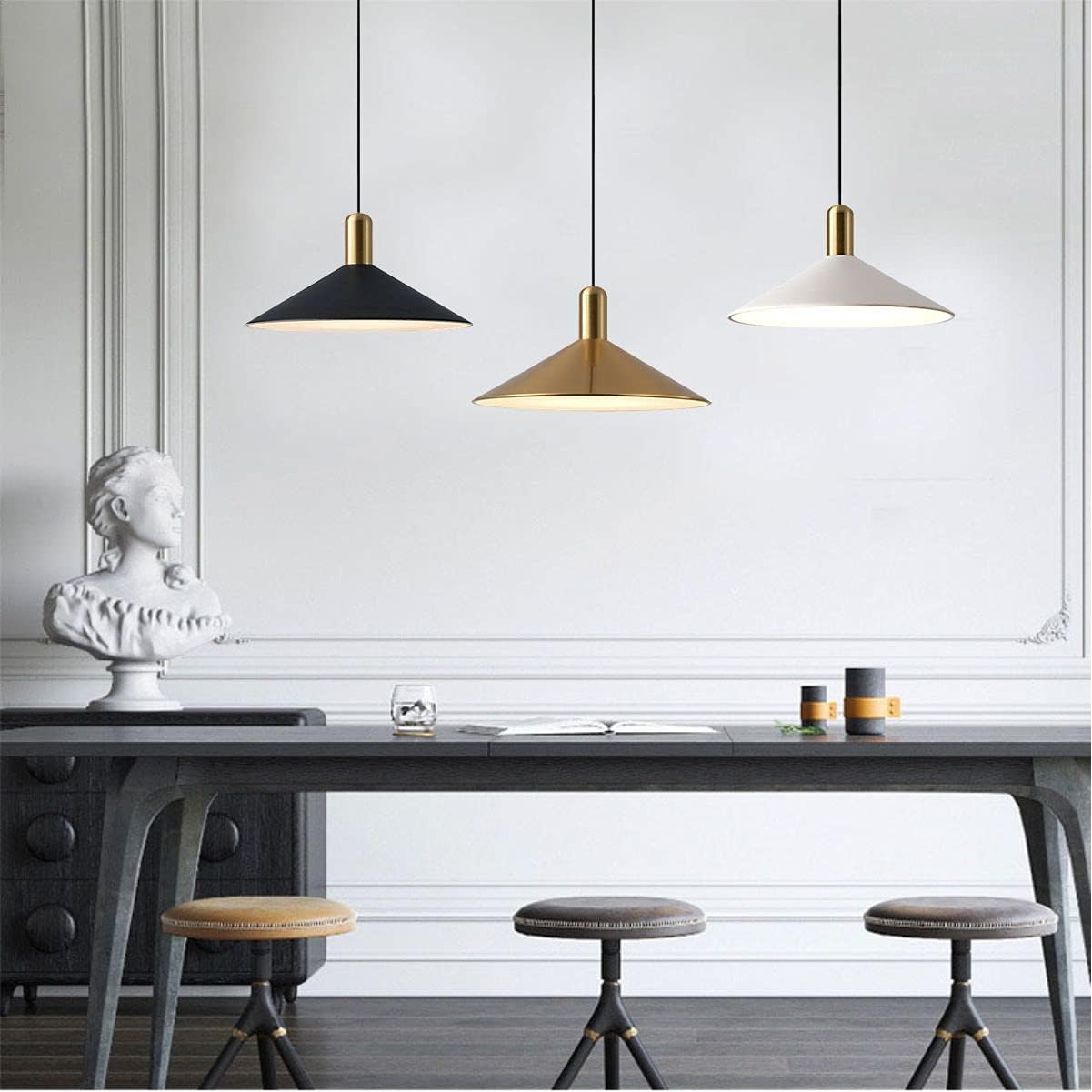 Modo Lighting Farmhouse Pendant Light White Barn Pendant Lamp Adjustable Retro Industrial Iron Ceiling Hanging Light Fixture for Kitchen Island Restaurant Lighting E26 (White) - - 