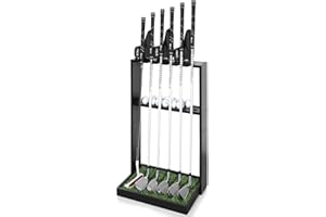 GUULIBERA Golf Club Holder, Premium Wooden Golf Club Rack for 6 Golf Clubs, 18 Golf Balls, 3 Putter Covers Storage, Golf Putt