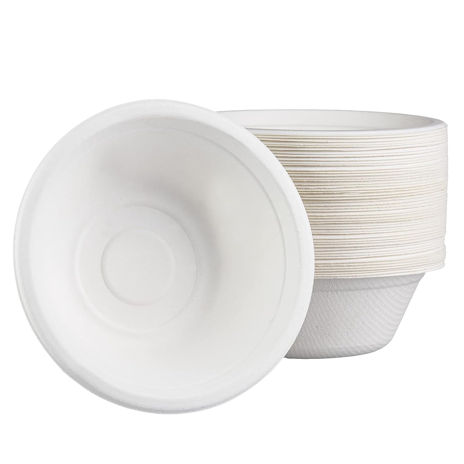 ATBEAMEN 50Pcs Strong Disposable Paper Bowls,12oz 340ml Sugarcane Bagasse Bowls White Super Rigid Biodegradable and Compostable Bowls,Plastic for Party,Soup,Dessert Bowl,Sturdy