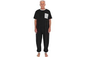 JIZYO Men Anti-Strip Adaptive Jumpsuit Back-Zip Romper One Piece Sleepwear for Dementia Elderly with Special Needs
