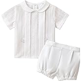 Booulfi 3-6 Month Boy Clothes Summer White Dress Shirt Shorts Boys 3T Summer Outfits Baptism Outfits Toddler Boy Short Set
