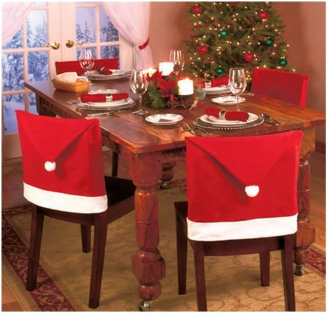 Santa Hat Christmas Chair Covers Set of 4 Table Decorations for Xmas