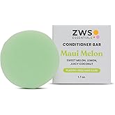 ZWS Essentials Maui Melon Conditioner Bar, Vegan Solid Hair Conditioner for Curly & Textured Hair, with Melon, Lemon, Coconut, Zero Waste, Travel-Friendly