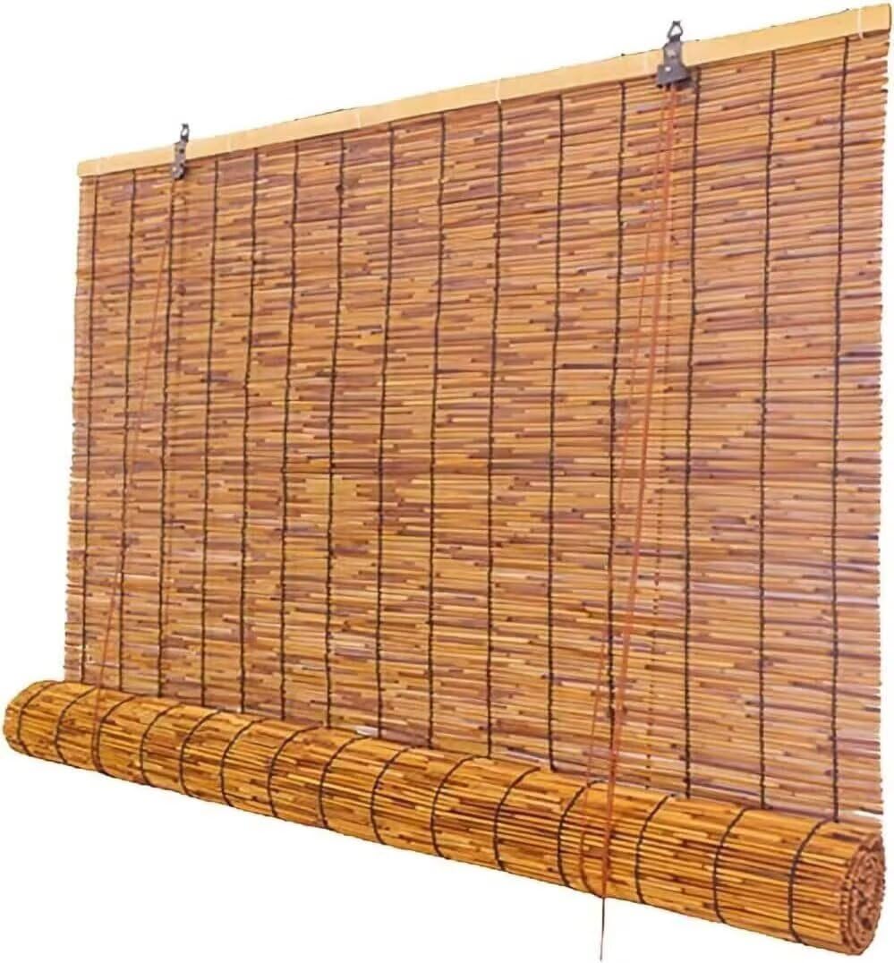 Photo 1 of *Hardware missing* Roman Shades for Windows Bamboo Roller Shades for Patio Porch – Light Filtering Sunshade Retro Natural Reed Blinds for Outdoor Windows, 35" W x 64" H