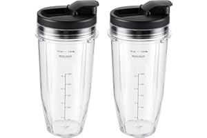 EQUUST 4 Pieces Ninja Blender Cups Replacement Parts 24oz with Lids Upgraded Blender Cups for Nutri Ninja Auto iQ, BN401, BN751, BN801, BN800, BL450, BL456, BL480, SS401, SS101, SS151, SS351