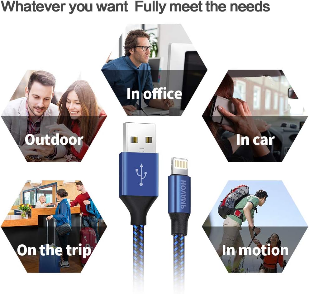 HOVAMP MFi Certified 5Pack[3-3-6-6-10 ft] Nylon Braided Cell-Phone Charging Cable USB Fast Charging & Syncing Long Cord,iPhone Charger Compatible iPhone XS/Max/XR/X/8/8P/7/7P/6/iPad/iPod