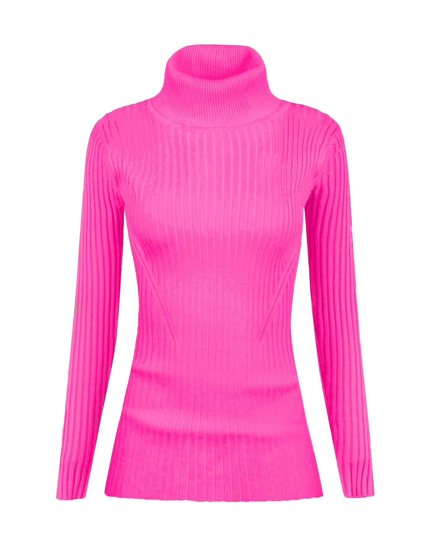 v28 Women Stretchable Turtleneck Knit Long Sleeve Slim Fit Sweater(XL,Hot Pink) Image