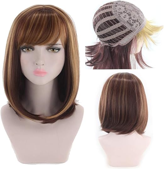 Amazon Com Wig Female Mixed Color Highlight Brown Bobo Wave Head