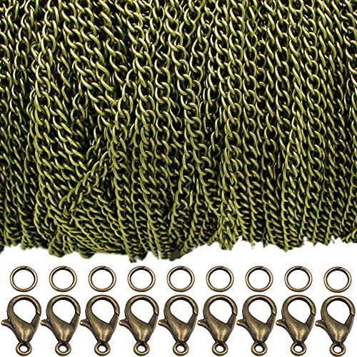 Dcatcher 39 Feet Curb Chain Necklace Bulk Cable 2.5mm Width with 30 Lobster Clasps and 100 Open Jump Rings for Jewelry Making (Bronze)