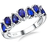 RANDES Pear Cut Half Eternity Band Rings for Women 7 Stone Engagement Ring 925 Sterling Silver Created Gemstone Ring Birthstone Rings Wedding Bands Size 6 to 10