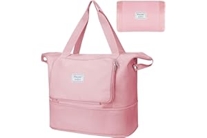 BALEINE Travel Tote Bag for Women, Weekender Carry-on Tote, Large Duffel Bag Gym Bag Overnight Bag with Wet Compartment (Pink, Expandable)