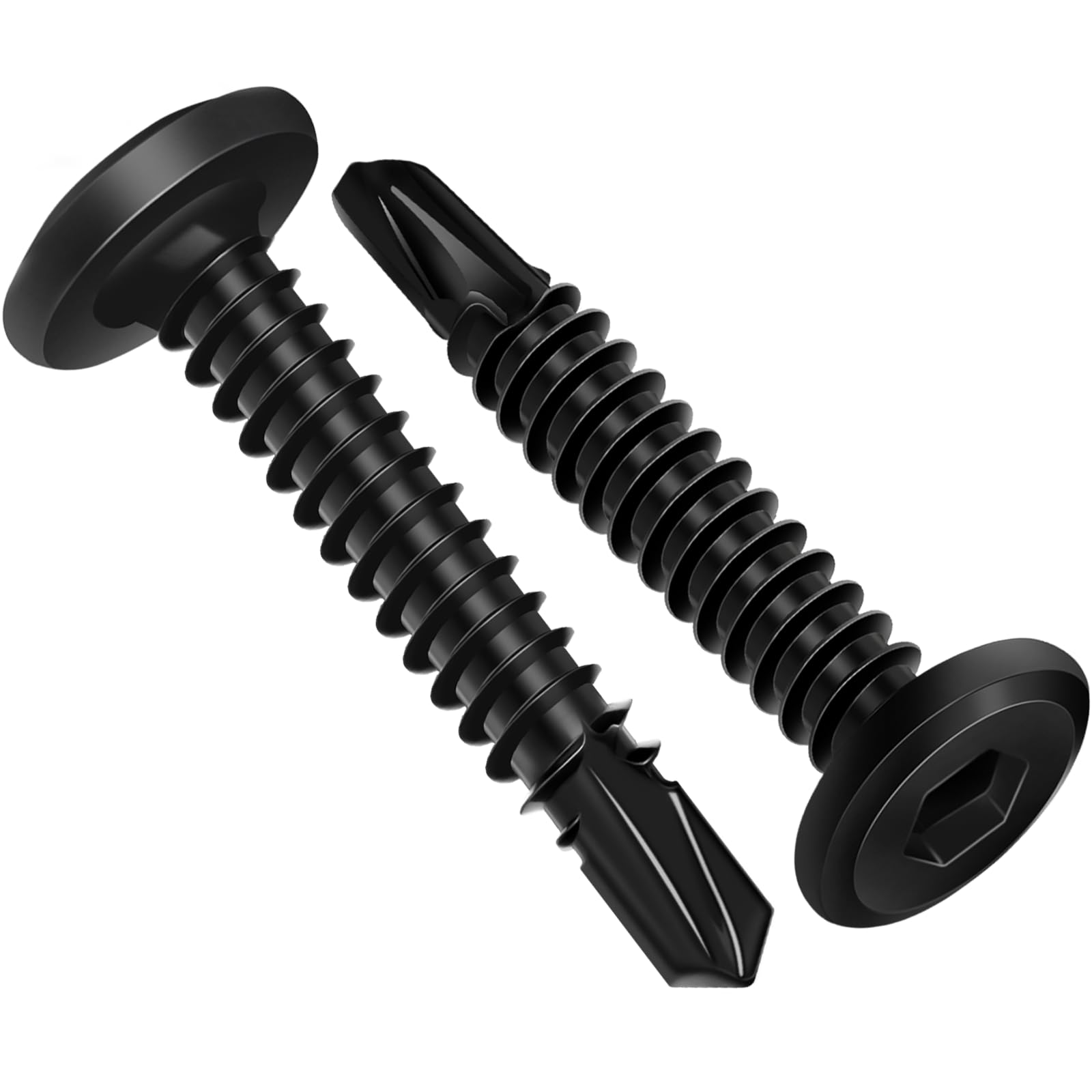 Photo 1 of #12 x 1-1/4" Hex Socket Self Tapping Screws, Stainless Steel 410 Sheet Metal Flat Head Drilling Screw, Black Oxide, Quantity 50