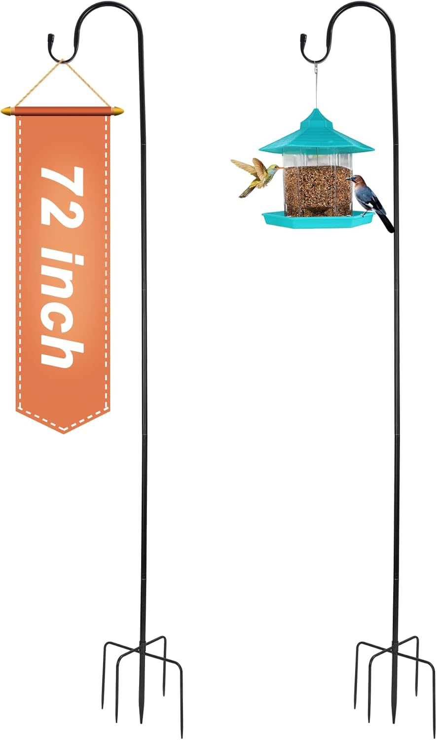 Outdoor Shepherd's Hooks - Starhoo Shepherds Hooks for Outdoor 72 Inches Bird Feeder Pole Heavy Duty Hanging Plant Stand for Outside Metal Garden Hook 2 Pack