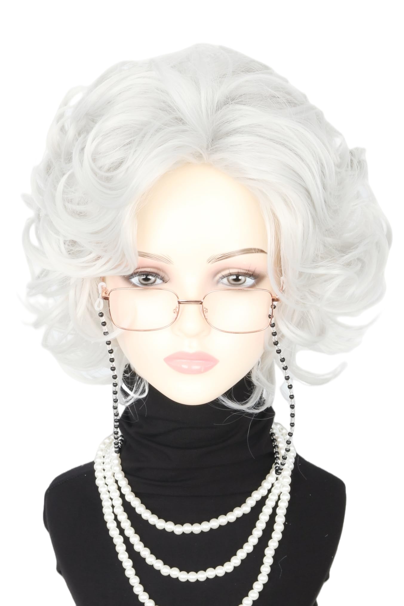 Photo 1 of LeMarnia Old Lady Wig Costume Set for Women Short Curly Beige Grey Granny Wigs for Cosplay 100 Years Old Woman Wig Halloween Party Wigs