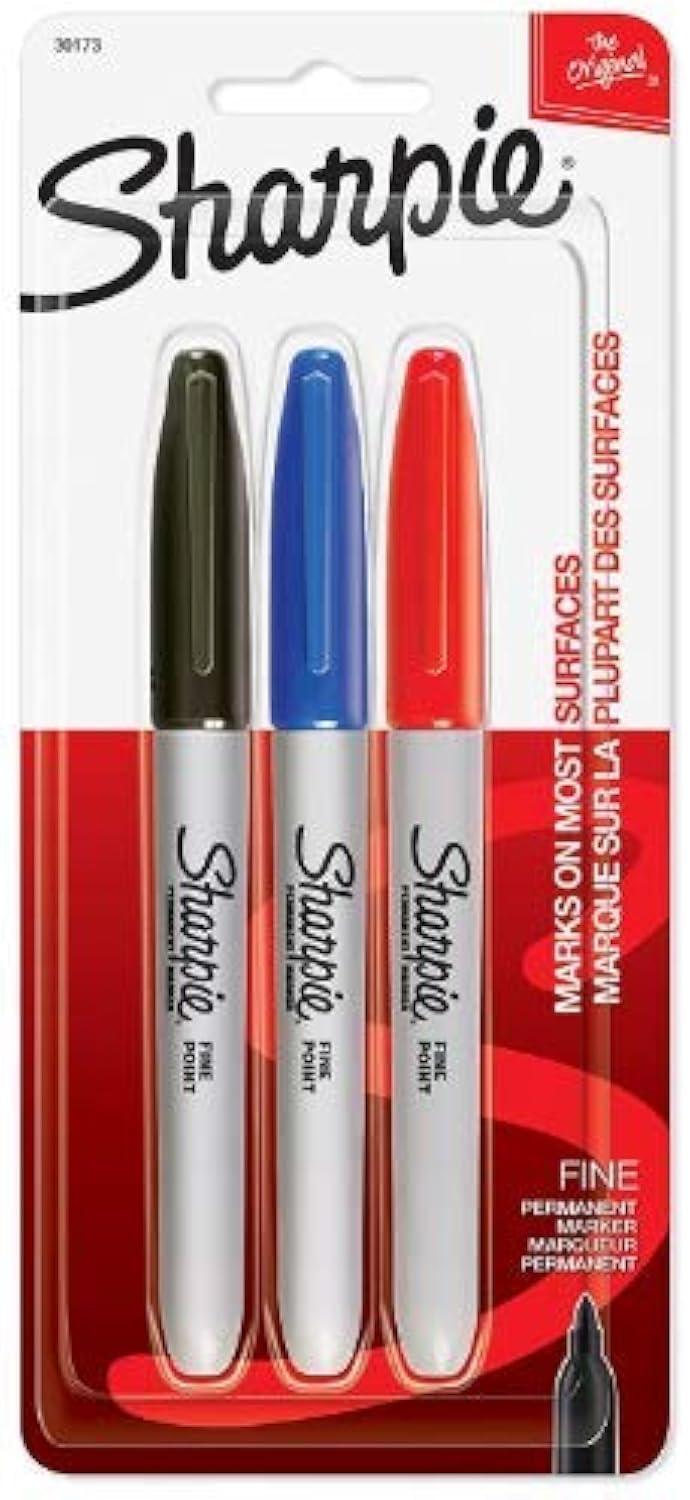 Photo 1 of SHARPIE Permanent Marker, Fine Point, 3-Pack, Red, Blue, Black