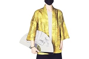 HZCX FASHION Mens Silk Satin Robe Summer Lightweight Dragon Kimono Shirt Cardigan Open Front 3/4 Sleeve Hanfu Chinese Jacket