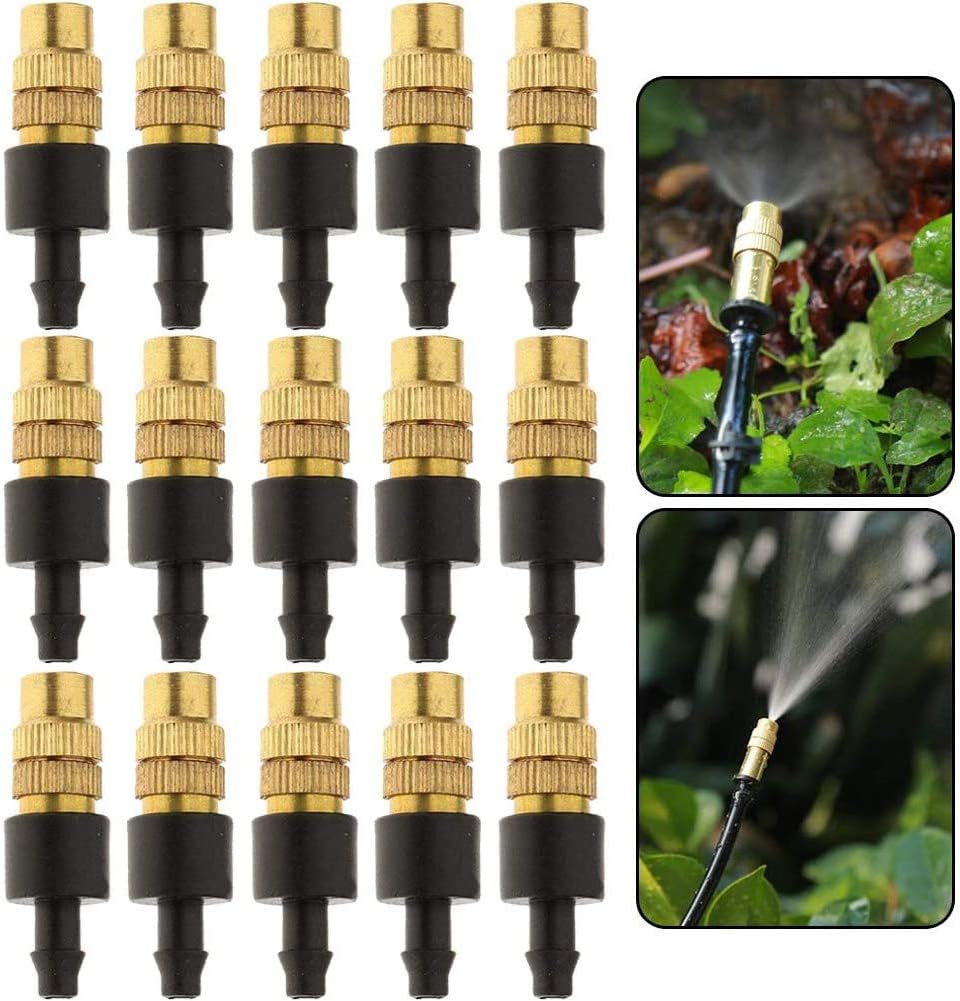 BETOY 15pcs Brass Spray Nozzle, 4/7mm Adjustable Sprinkler, Garden Lawn Atomizer, Quick Connect, Black with Golden