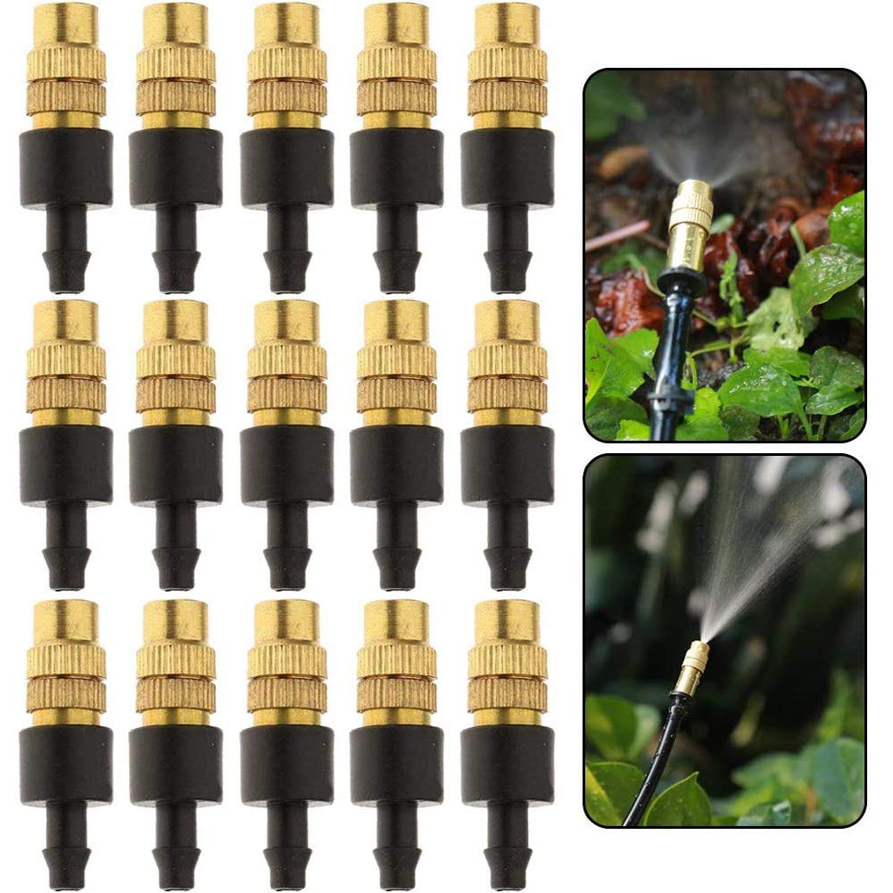BETOY 15pcs Brass Spray Nozzle, 4/7mm Adjustable Sprinkler, Garden Lawn Atomizer, Quick Connect, Black with Golden